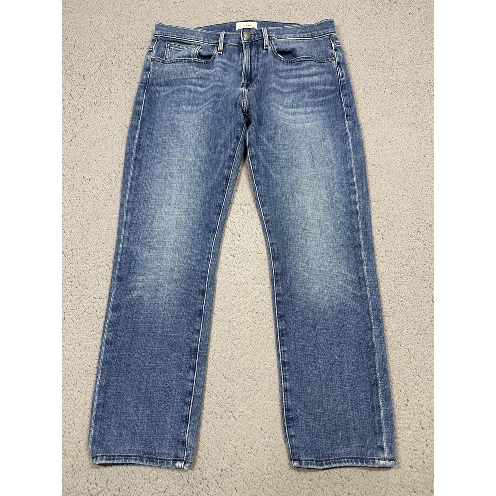 FRAME L'Homme Slim Bradbury Jeans Mens 32 Med Wash Blue‎ Straight Stretch Denim